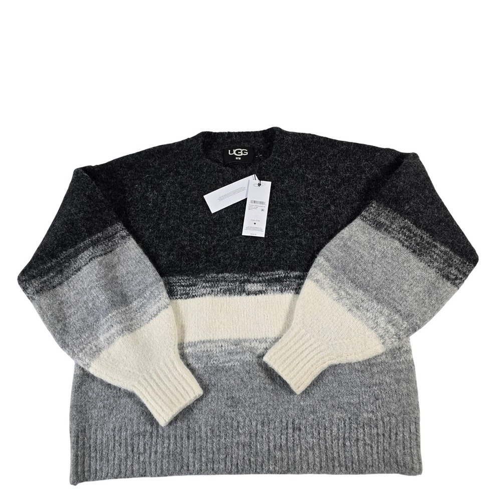 UGG Alessa Crewneck Sweater Womens Small Black Grey Colorblock Wool Blend